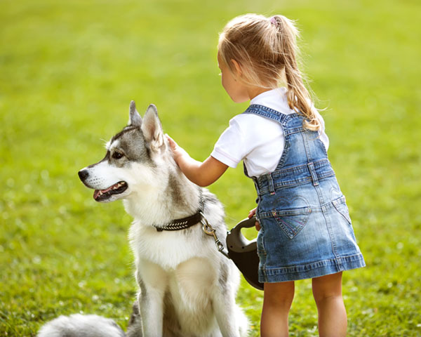 jugar perro y niña